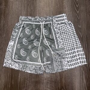 Kinetic Kings Mesh Shorts Mens Small Paisley Geometric Green Made USA 5.5"